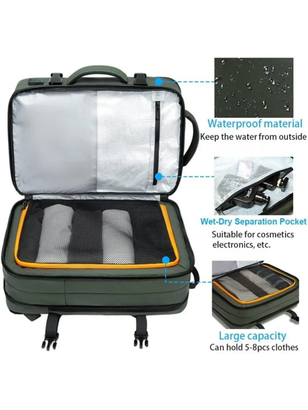 Expandable 35L Travel Backpack - Waterproof Carry-On, Gym & Laptop Daypack